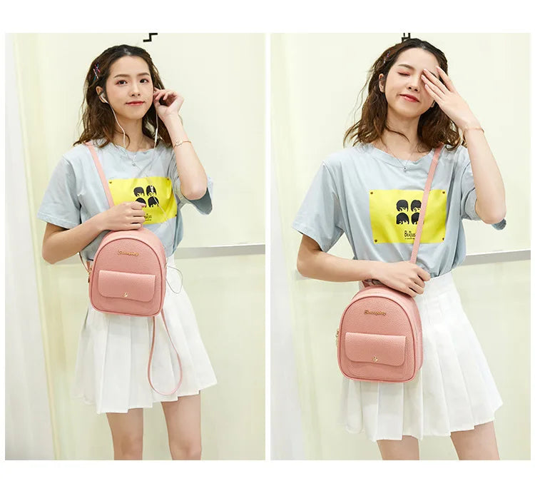 Mini Women's Backpack Small School Backpack PU Leather
