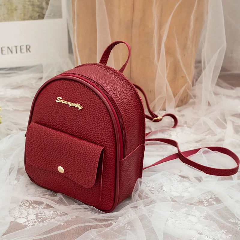 Mini Women's Backpack Small School Backpack PU Leather