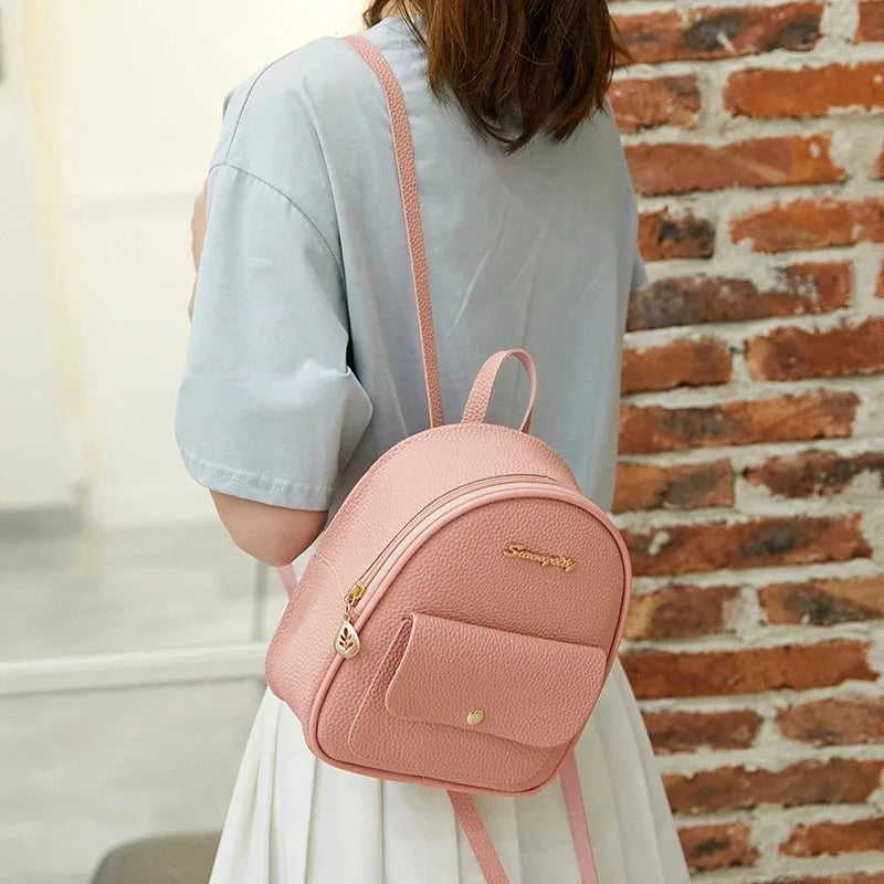 Mini Women's Backpack Small School Backpack PU Leather