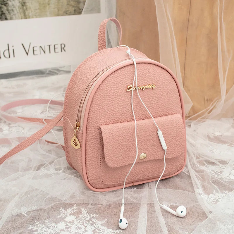 Mini Women's Backpack Small School Backpack PU Leather
