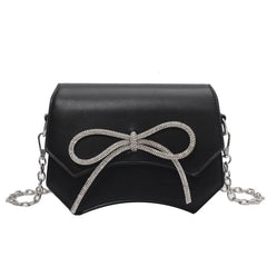 Rhinestone Bow Mini Messenger Bag Chain Shoulder Handbag