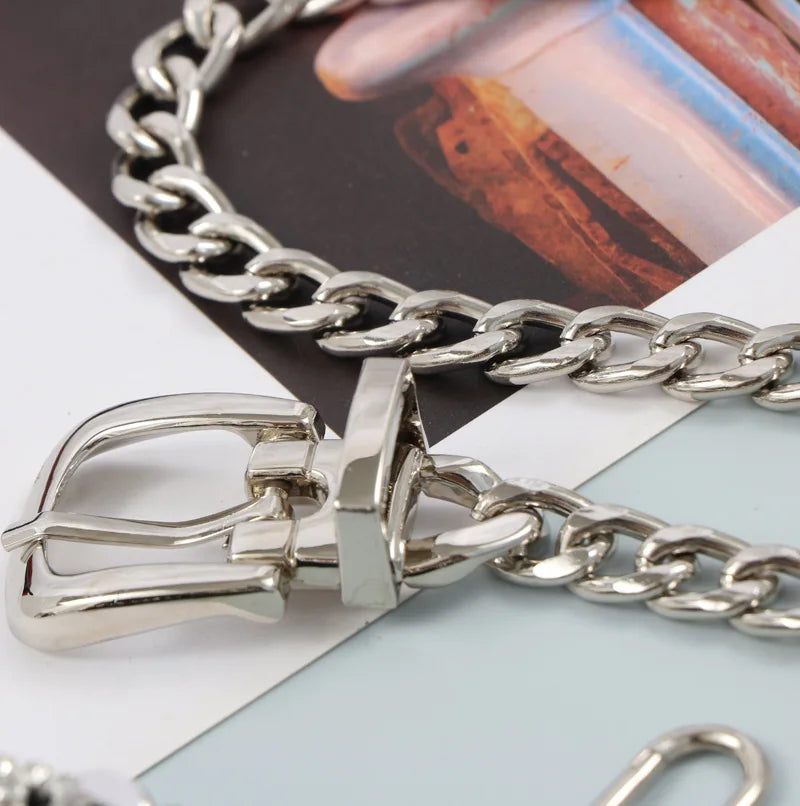 Triangle PU Leather Waist Pack Bling Fanny Pack Metal Chain Belt
