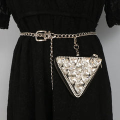 Triangle PU Leather Waist Pack Bling Fanny Pack Metal Chain Belt