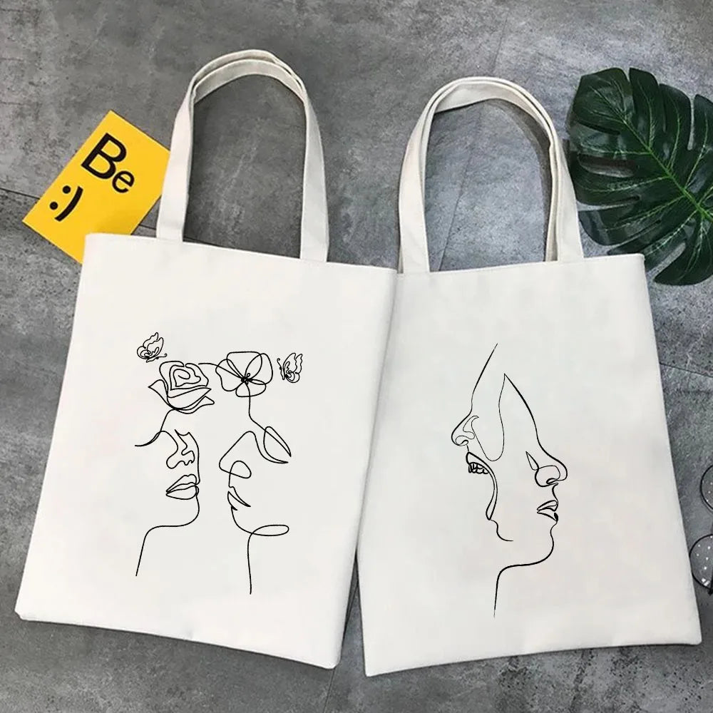Minimal Rose Flower Butterfly Women Canvas Shopper Bags Cotton Handbags Totes
