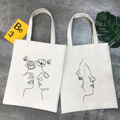 Minimal Rose Flower Butterfly Women Canvas Shopper Bags Cotton Handbags Totes