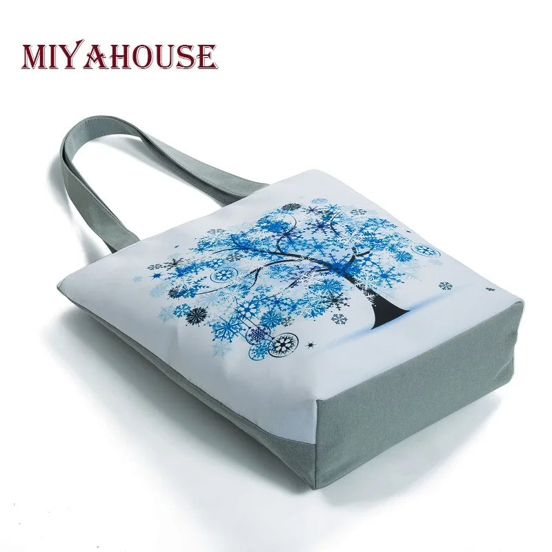 Miyahouse Canvas Shoulder Bag Women Tote Handbag Colorful Painting Shopping Bag