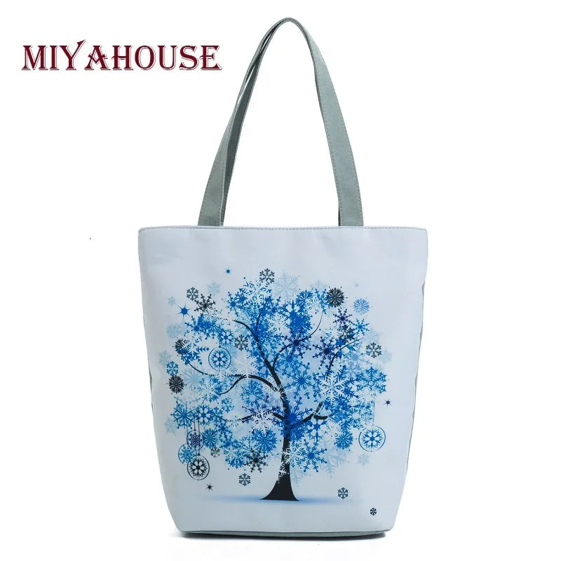 Miyahouse Canvas Shoulder Bag Women Tote Handbag Colorful Painting Shopping Bag