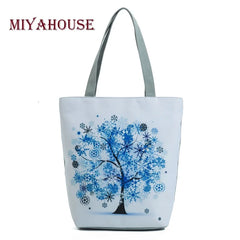 Miyahouse Canvas Shoulder Bag Women Tote Handbag Colorful Painting Shopping Bag