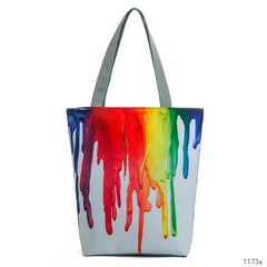 Miyahouse Canvas Shoulder Bag Women Tote Handbag Colorful Painting Shopping Bag