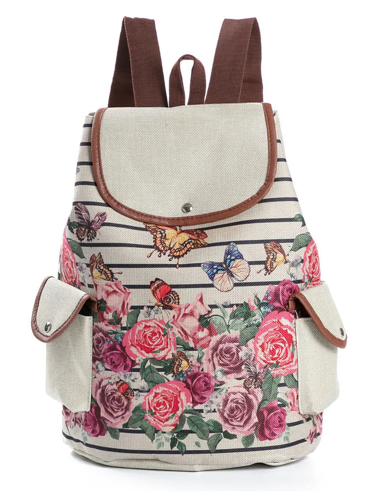 Miyahouse Canvas Backpack Women Drawstring Bag Travel Rucksack