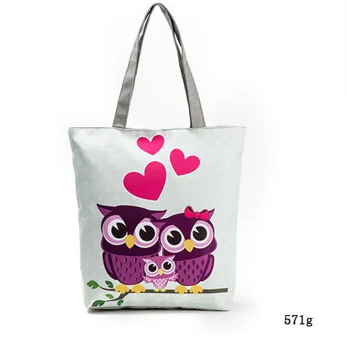 Miyahouse Owl Printed Women's Casual Tote Canvas Shopping Bag