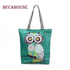 Miyahouse Owl Printed Women's Casual Tote Canvas Shopping Bag