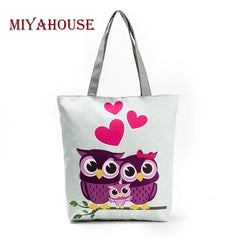 Miyahouse Owl Printed Women's Casual Tote Canvas Shopping Bag
