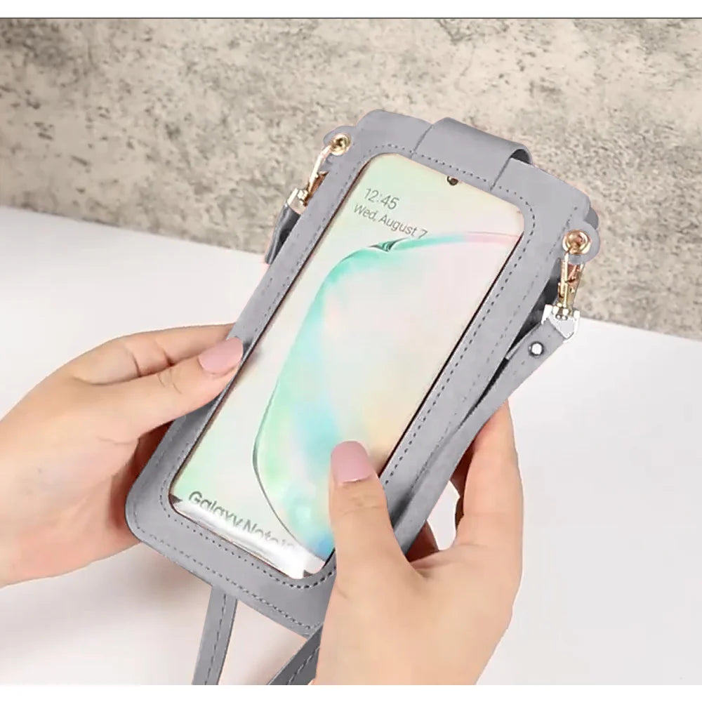 PU Leather Hasp Small Wallet Women's Card Pack Touch Screen Cell Phone Purse