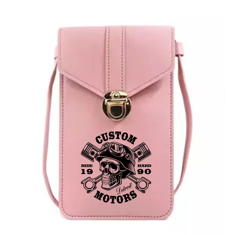 Skull Print Phone Bag Crossbody Wallet Waterproof Touch Screen