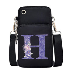 Purple Flower 26 Letters Shoulder Pouch for Samsung/iPhone/Huawei