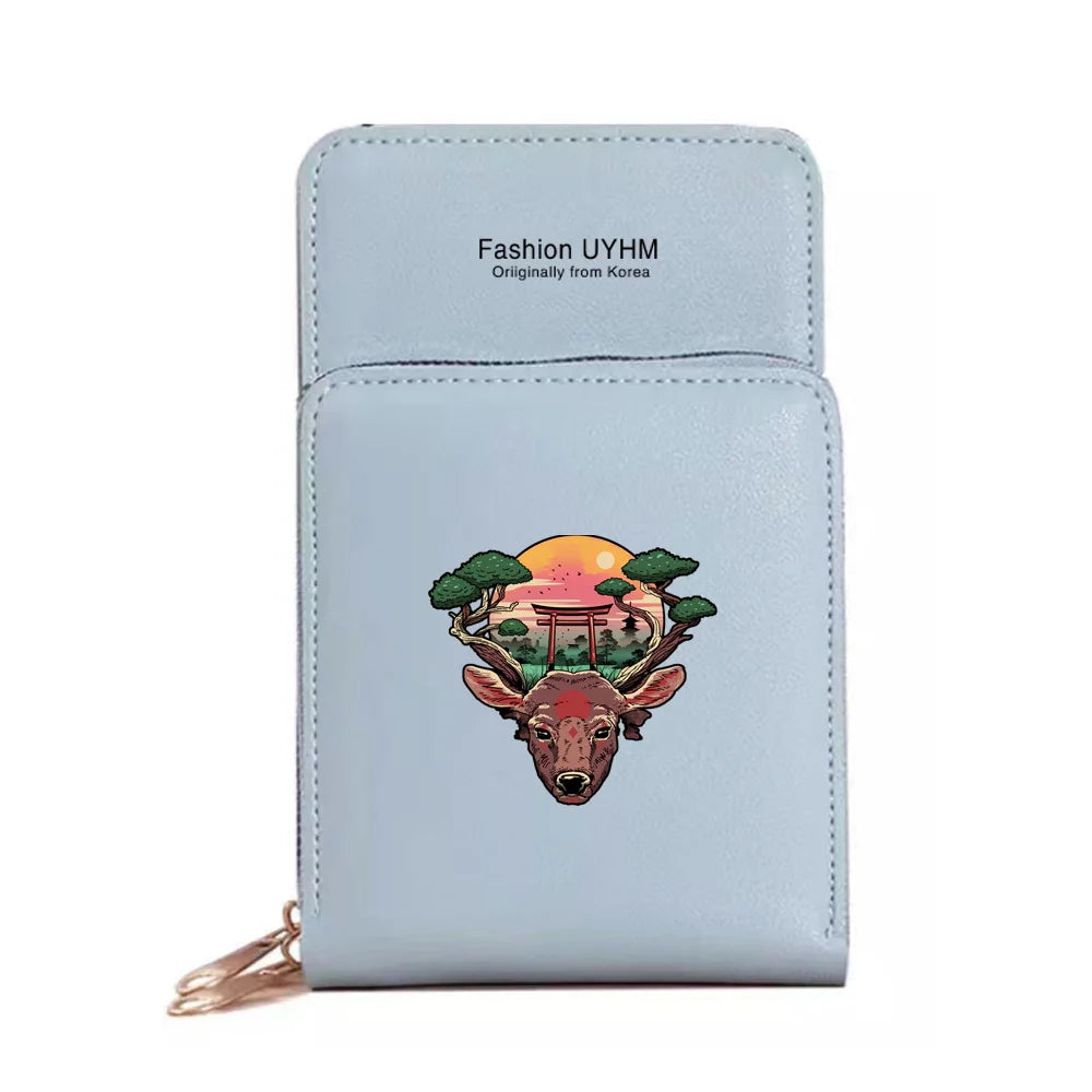Japan Print Crossbody Shoulder Bag Touch Screen Cell Phone Purse