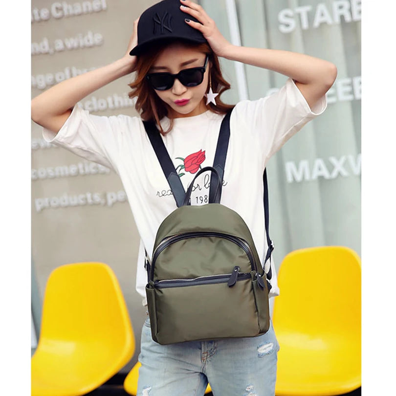 Green Nylon Women's Backpack Water-proof Travel Rucksack