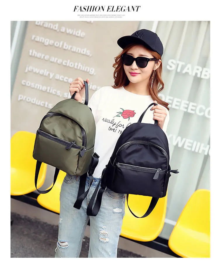 Green Nylon Women's Backpack Water-proof Travel Rucksack