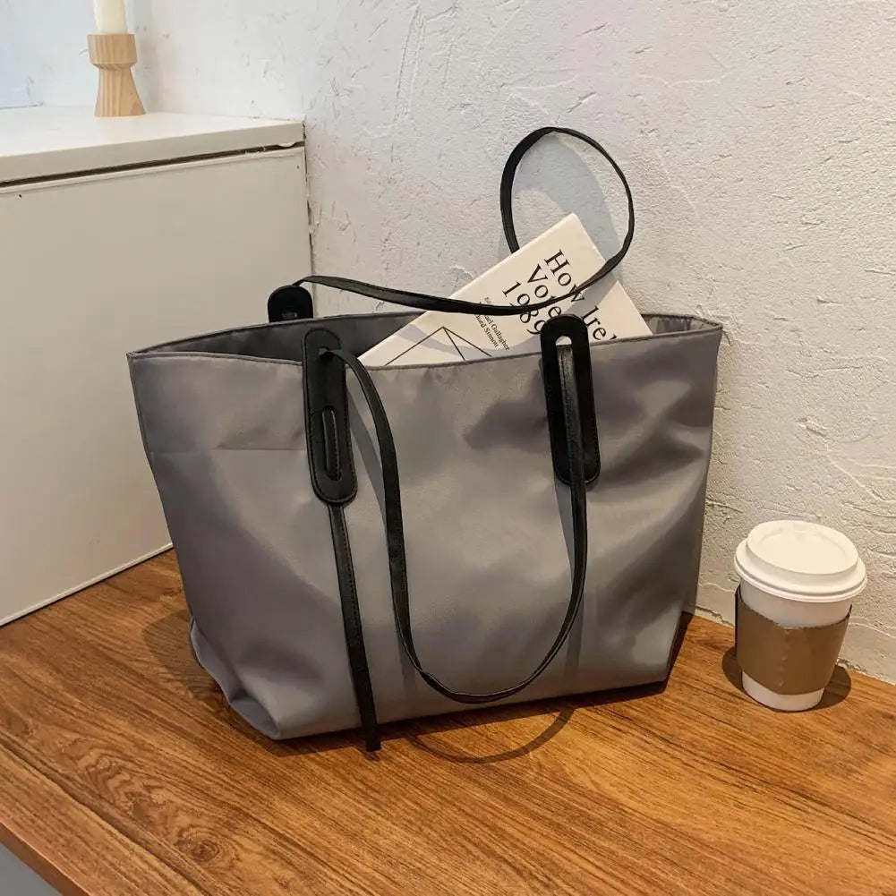 Modern Lady Tote Pouch Smooth Surface Nylon Solid Women Tote Bag