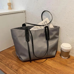 Modern Lady Tote Pouch Smooth Surface Nylon Solid Women Tote Bag