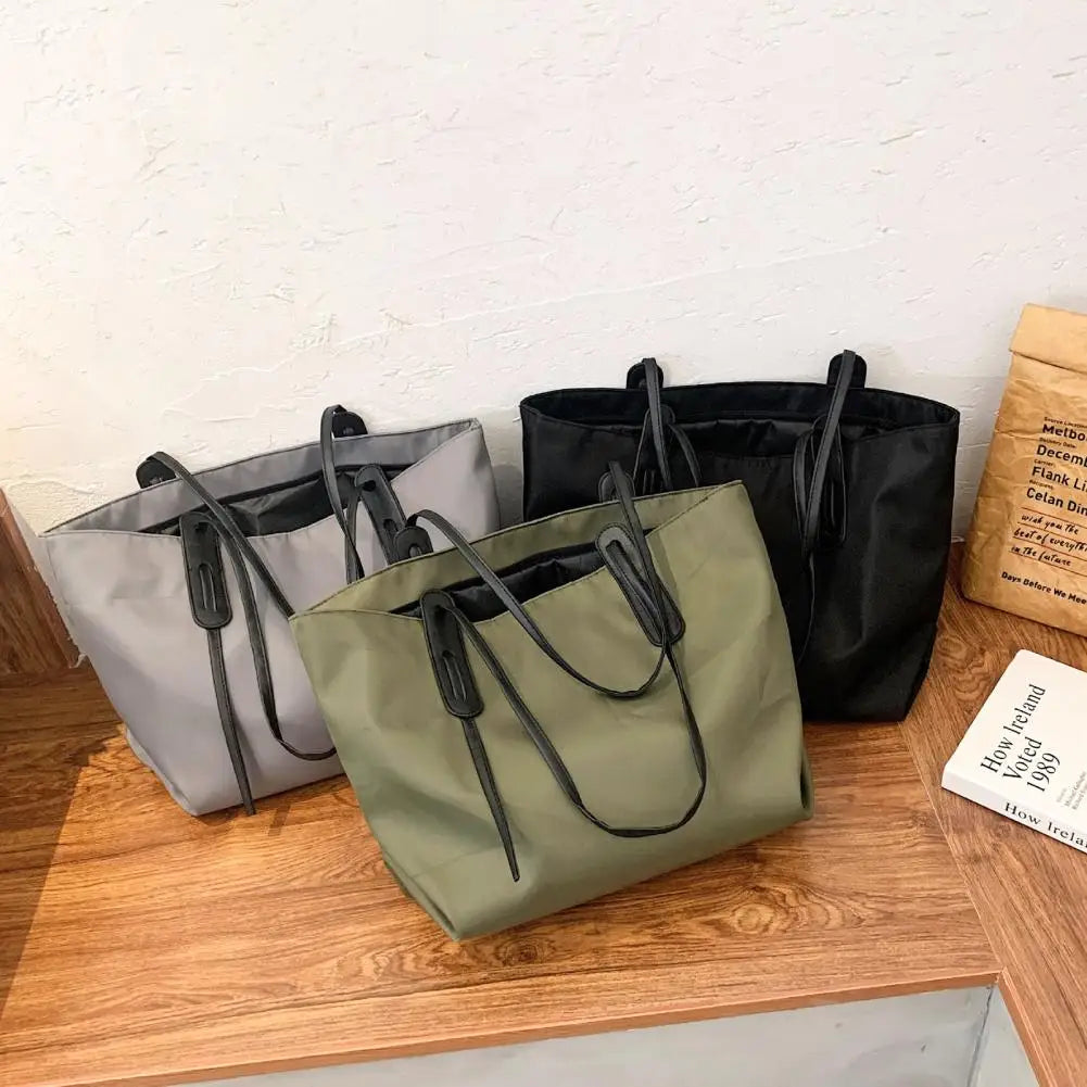 Modern Lady Tote Pouch Smooth Surface Nylon Solid Women Tote Bag