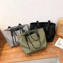 Modern Lady Tote Pouch Smooth Surface Nylon Solid Women Tote Bag