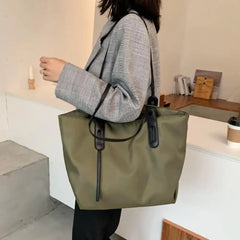 Modern Lady Tote Pouch Smooth Surface Nylon Solid Women Tote Bag