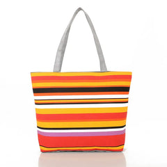 Striped Rainbow Canvas Shopper Bag Tote Women Girls Shoulder Handbag