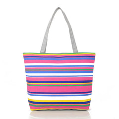 Striped Rainbow Canvas Shopper Bag Tote Women Girls Shoulder Handbag