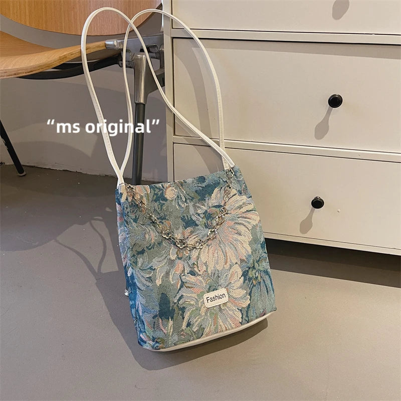 Monet Oil Painting Bag Large Capacity Satchel Handbag