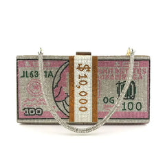 Rhinestone Money Clutch Purse $10,000 Cash Evening Bag