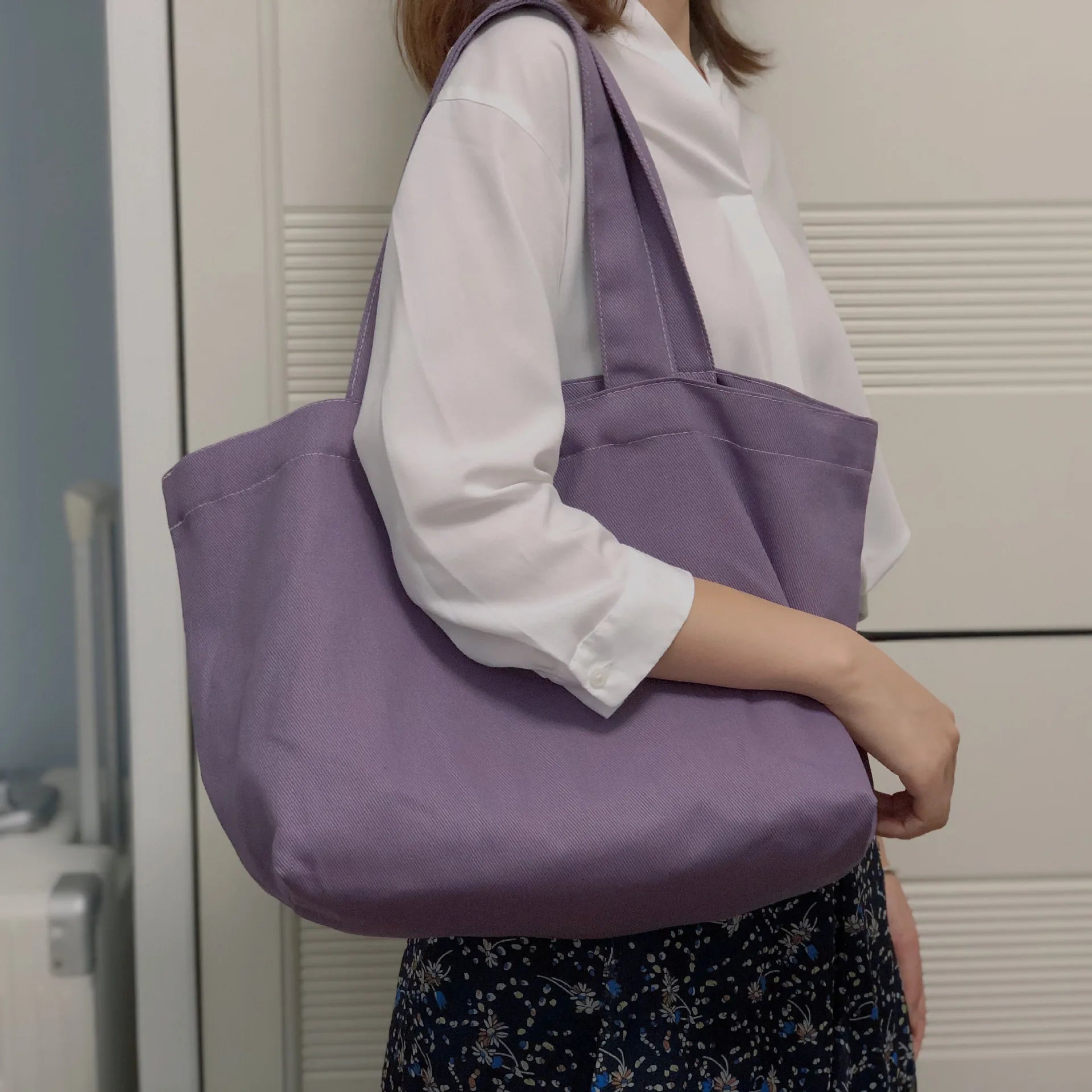Morandi Large Capacity Canvas Tote Handbag Women Shoulder Bag Casual