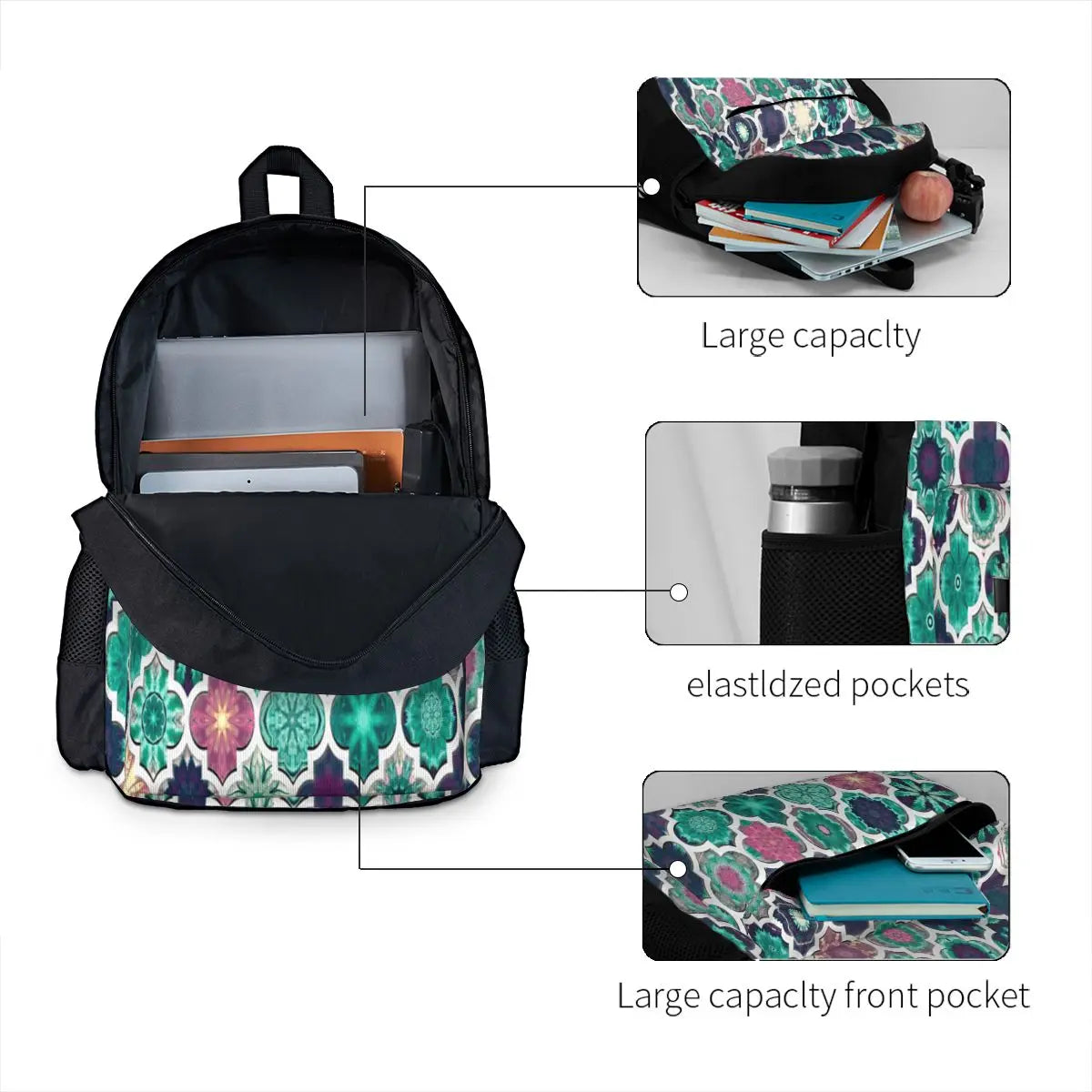 Moroccan Tile Pattern Teal Backpacks Men's Backpacks Bags For Women Harajuku