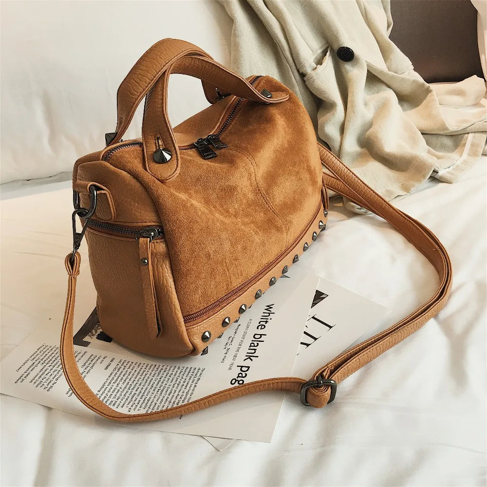 Soft Leather Oblique Satchel Shoulder Bag for Women