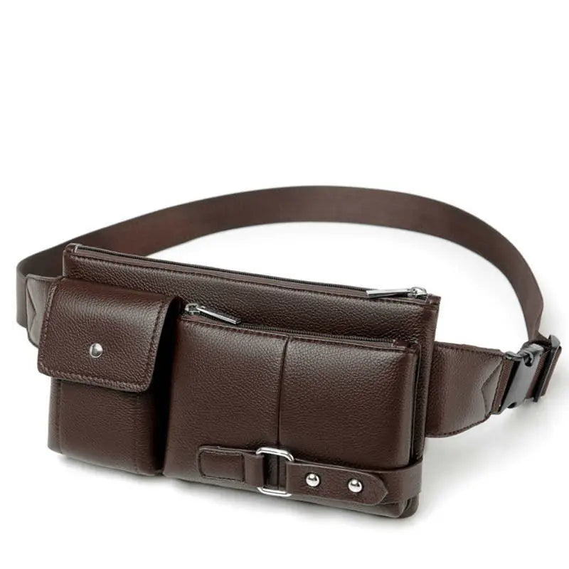 Leather Waist Bag Slim Shoulder Bag Hip Purse Adjustable Belt Strap