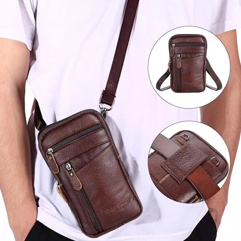 Multi-function Anti-theft Casual Men's Waist Bag Leather Purse with Belt