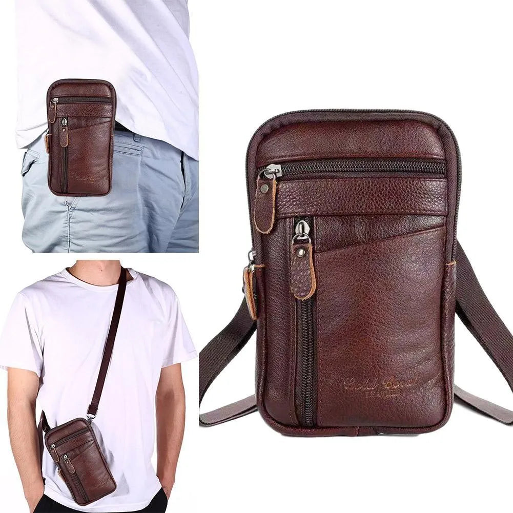 Multi-function Anti-theft Casual Men's Waist Bag Leather Purse with Belt