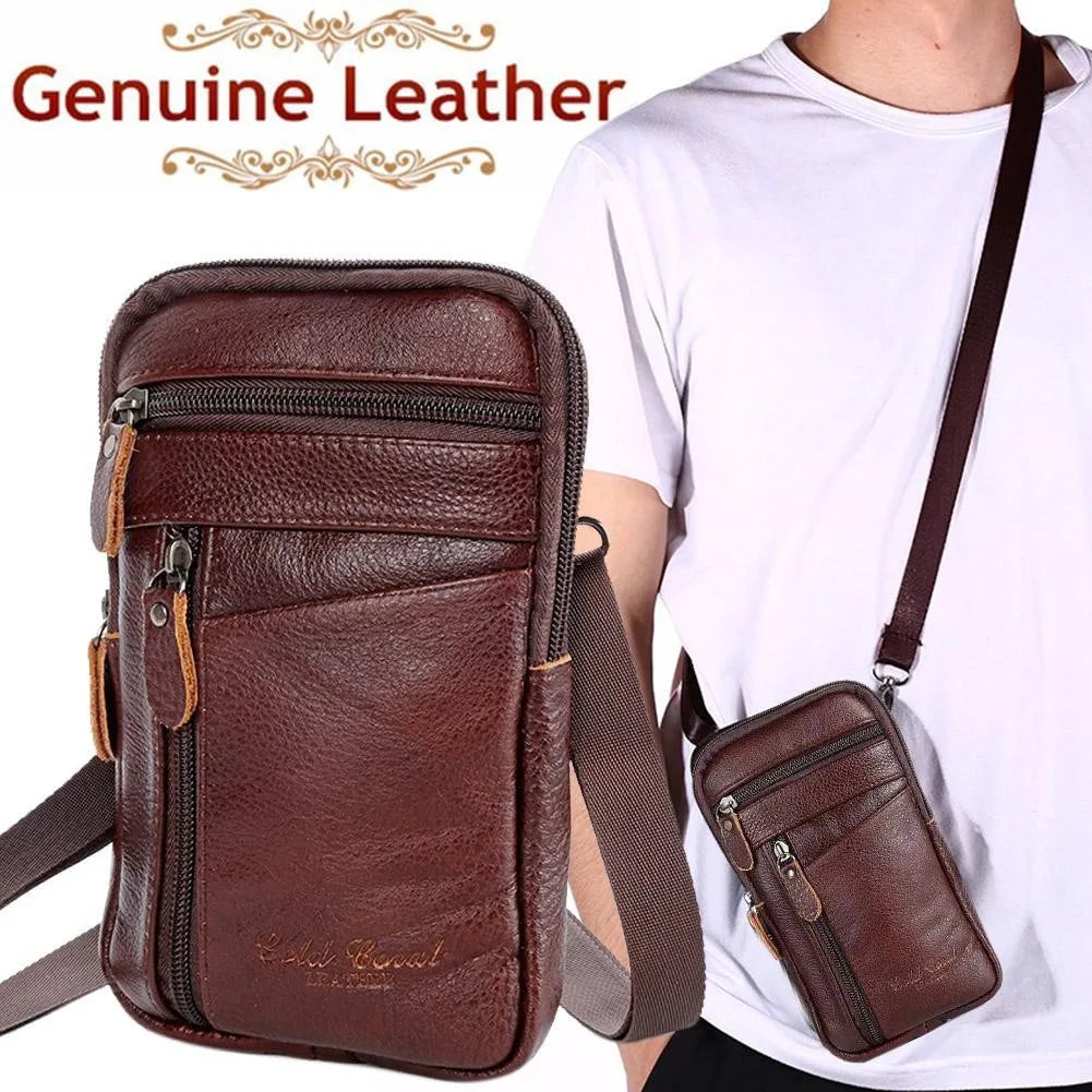 Multi-function Anti-theft Casual Men's Waist Bag Leather Purse with Belt