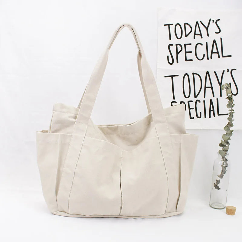 Canvas Zipper Handbag for Student School Teacher Leisure Top-handle Bag