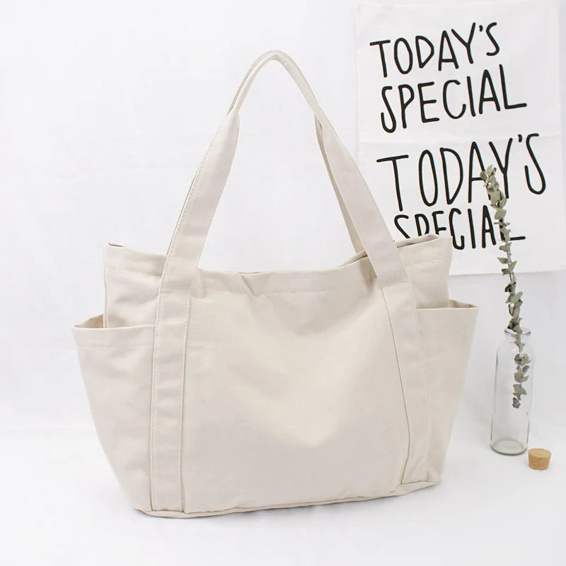 Canvas Zipper Handbag for Student School Teacher Leisure Top-handle Bag