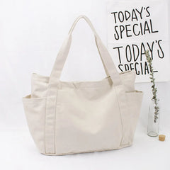 Canvas Zipper Handbag for Student School Teacher Leisure Top-handle Bag