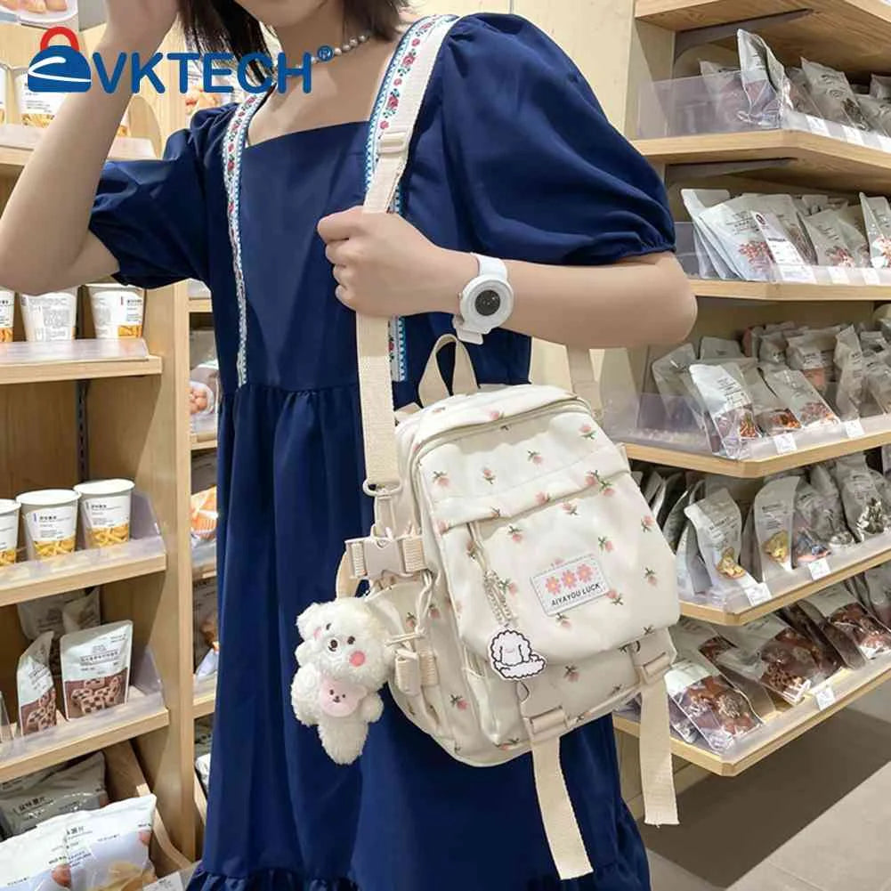 Floral School Bag Small Shoulder Bookbag for Women