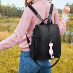 Nylon Backpack Large Daypack with Cat Pendant Women Travel Shoulder Bags