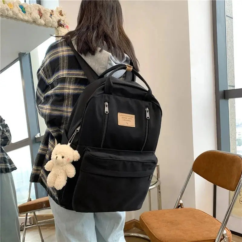 Double Zipper Women Backpack Teenager Girls Laptop Backpack Schoolbag