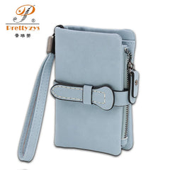 Women's Nubuck Leather Drawstring Wallet with Wrist Strap