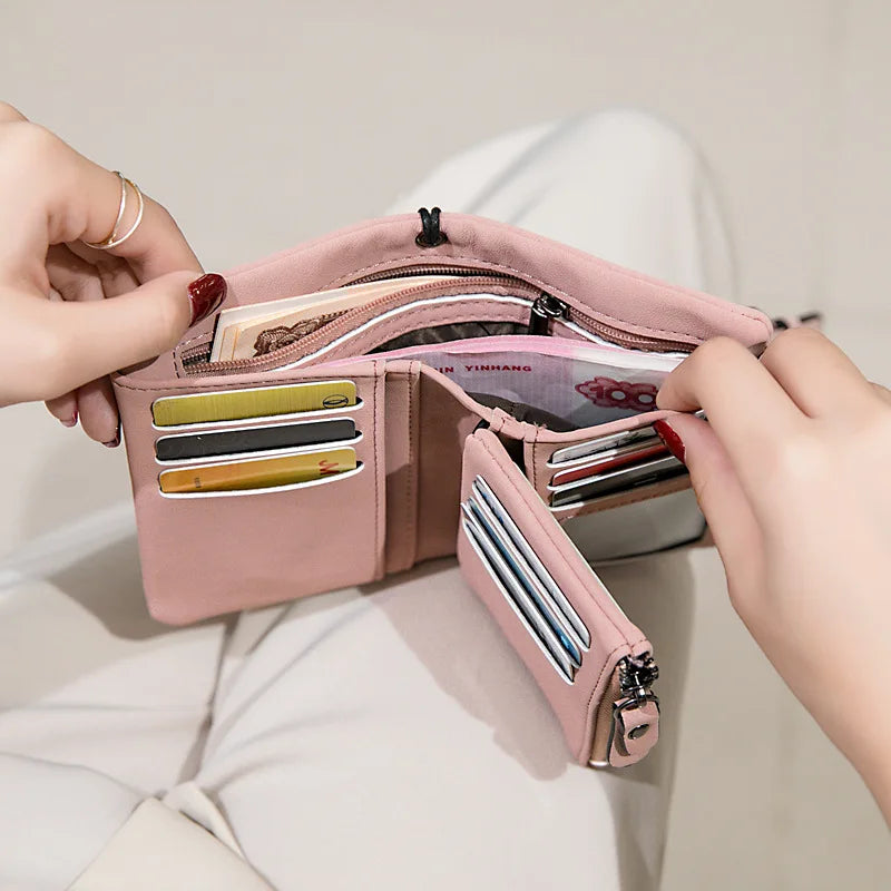 Short Nubuck Leather Zipper Wallet for Women