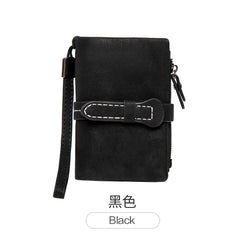 Short Purse Drawstring Nubuck Leather Wallet with Wrist strap