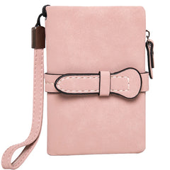 Short Purse Drawstring Nubuck Leather Wallet with Wrist strap