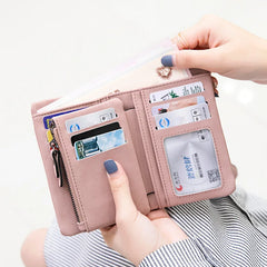 Short Purse Drawstring Nubuck Leather Wallet with Wrist strap